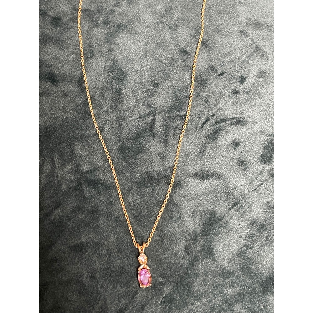 JJI Genuine Amethyst Pendant Necklace 1.10 CTW Oval Purple Gold Tone 18 Inch